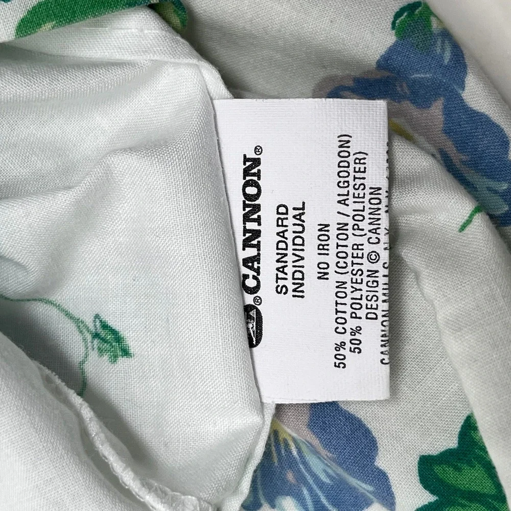 Vintage Cannon Morning Glory Floral Pillowcase Standard Blue Green White USA